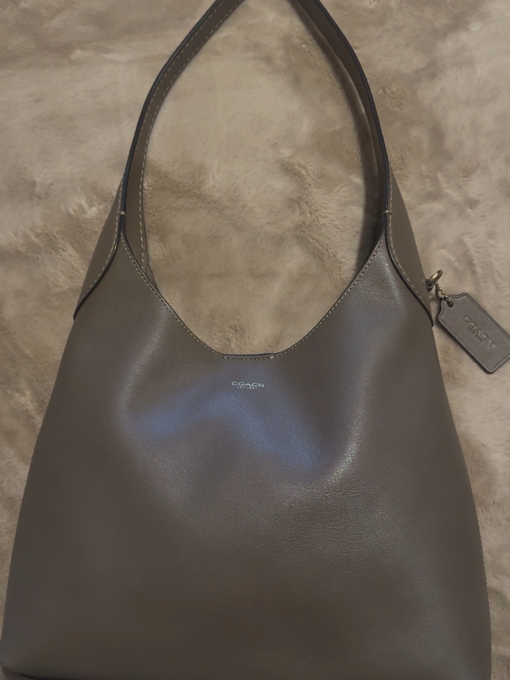 Coach Smooth Leather Shoulder Bag in Taupe Brown